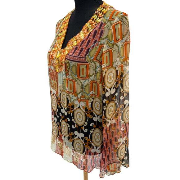 Vintage Y2K ECI New York Beaded V-Neck Sheer Boho Blouse Women Blouse Med - Picture 3 of 7